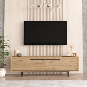 Vica Nordica TV Meubel - 160cm Eikenkleur - Scandinavisch Design Staande Tv Kast op Metalen Poten