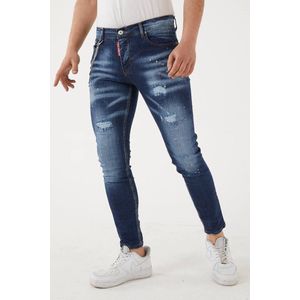 212 by XWAY JEANS K/927 - RIPPET MET PAINT SPLATTER - HEREN SLIM FIT JEANS - SPIJKERBROEK - SLIM FIT - PREMIUM STREET FASHION - BLAUW