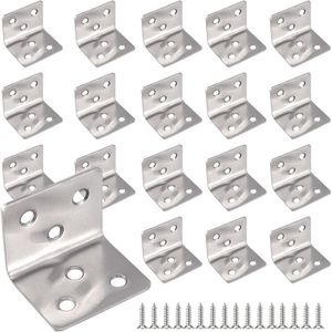 Trankielo - Pack van 20 Hoekverbinders 40 x 40 x 2 mm Roestvrijstalen Hoekbeugel 90° Metaal Hoeksteun met 120 Schroeven voor Planken en Houten Kasten
