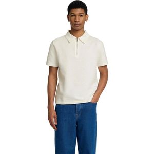 Selected Homme Heren Polo SLHSANDER SEERSUCKER ZIP regular fit Beige M Volwassenen