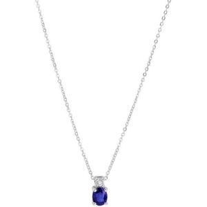 YO&NO - Ketting - Witgoud - Anker -  Saffier - diamant -  41 + 4 cm - Sieraden vrouw - 14k - 585 goud