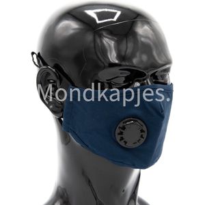Blauwe Mondkapje met ventiel - Navy wasbaar Herbruikbaar Mondmasker met ventiel en neusbeugel - Chibaa - facemask - mouthmask - incl. 2 filters