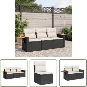 The Living Store Loungeset Zwart PE-Rattan Bank 55x62x69 cm - Inklapbare Bijzettafel Loungeset - Tuinset - Lounge Set - Tuinstoel - Buitentijnen - Relaxfauteuil - Outdoor Furniture - Zwarte Loungebank