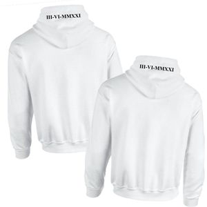 Hoodie met tekst-datum in romeinse cijfers-wit-set hoodies koppel met datum capuchon-Maat S