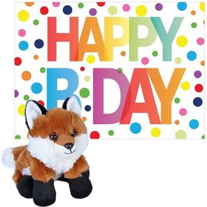 Wild Republic - Knuffel rode vos 18 cm met Happy Birthday wenskaart