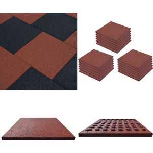 vidaXL Valtegels 18 st 50x50x3 cm rubber rood - Valmat - Valmatten - Rubberen Mat - Rubberen Vloertegel