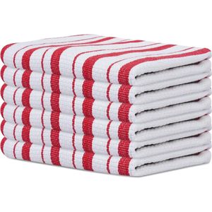 Keukenhanddoeken, rood, 6-100% katoen, rieten, gestreept patroon met ophangoog, zeer absorberend, professionele kwaliteit, duurzaam, wasbaar in de machine, 45 x 70 cm