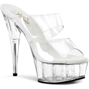 Pleaser - DELIGHT-602 Muiltjes met hak - US 14 - 45 Shoes - Transparant/Zilverkleurig