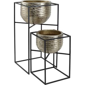 PTMD Lesley Bloempot Op Standaard - 37x36x68 cm - Set van 2 - Goud