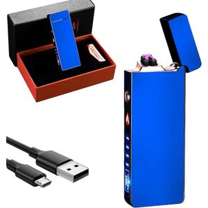Oplaadbare winddichte vlamloze elektrische aansteker voor buiten - camping wandelen - plasma-aansteker met led-batterij-indicator en geschenkdoos (blauw)