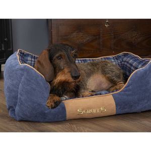 Scruffs Highland Box Bed - Stevige Hondenmand van Hoogwaardige Chenille stof met anti-slip onderzijde - Kleur: Blauw, Maat: Extra Large