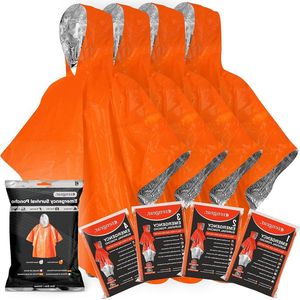 Thermische Mylar Poncho voor Noodgevallen (4 stuks) - Warmtebehoud, Regenbescherming - Omkeerbare Coating Met Capuchon - Waterdicht, Winddicht - Draagbaar, Handsfree Outdoor Kit