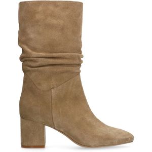 Manfield - Dames - Beige suède laarzen met hak - Maat 39