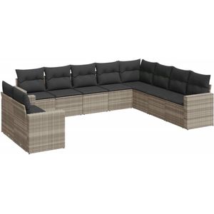 vidaXL Loungeset - 10-delig - Poly Rattan - Lichtgrijs Loungebank - Tuinset - Lounge Set - Buitendrank - Tuinmeubels