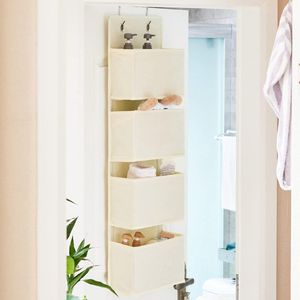 hangende organisator, deurorganizer, hangende opberger met 4 zakken en 2 metalen haken, hangende plank, stevige kledingkastorganizer, voor badkamer, slaapkamer, kinderkamer, beige