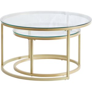 HandyHaven® - Salontafel Rond - 2 in 1 set - 2 stuks - Salontafel - Rond - Woonkamer - Bijzettafel - Koffie tafel - Gehard glas - Transparant - Goud - Gold - Diameter 80cm - Diameter 60cm