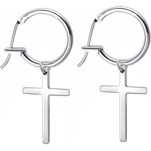 Fako Bijoux® - Oorringen Met Kruis - RVS - Stainless Steel - 15mm - Zilverkleurig