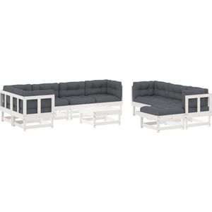 vidaXL - 10-delige - Loungeset - met - kussens - massief - hout - wit