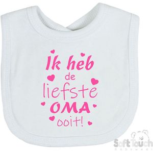 Soft Touch Slabber Slabbetje Slab ""Ik heb de liefste Oma ooit!"" Moederdag Unisex Katoen Wit/roze Maat 33x22 Cm