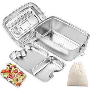Dubbele Laag Luchtdichte RVS Lunchbox 2000ml - BPA-vrij - Lekvrij - Lunchbox Met Siliconenafdichting - Herbruikbare Lunchbox - Volwassenen en kinderen.