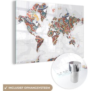 MuchoWow® Glasschilderij 150x100 cm - Schilderij acrylglas - Wereldkaart - Versiering - Kleurrijk - Foto op glas - Schilderijen