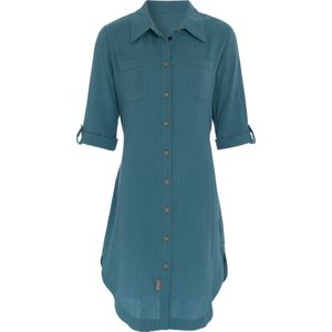 Knit Factory Kim Dames Blousejurk - Lange blouse dames - Blouse jurk groen - Zomerjurk - Overhemd jurk - M - Laurel - 100% Biologisch katoen - Knielengte