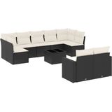 vidaXL - 10-delige - Loungeset - met - kussens - poly - rattan - zwart