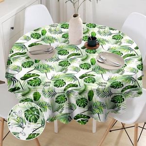 Tafelkleed rond, 150 cm, afwasbaar, waterdicht, groen, tropische palmbladeren, tafelkleed, polyester, vlekbescherming, tuin, ronde tafelkleden voor buiten, keuken, party, decoratie (150 cm)