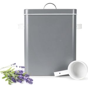 Waspoederdoos 6L metalen doos met deksel en schep wasmiddelbox opbergdoos wasmiddeldoos grijs