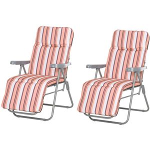Set van 2 Vouwbare Loungestoelen met Verstelbare Rugleuning - 5 Posities - Tuinmeubelen Oranje