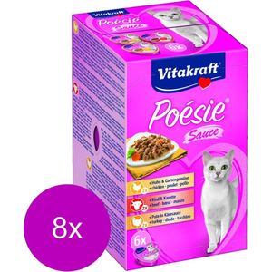 Vitakraft PoÃ©sie multipack saus - natvoer -8 verpakkingen 6x85 gram - met kip & groente in saus, rund & wortel in saus en kalkoen in kaassaus