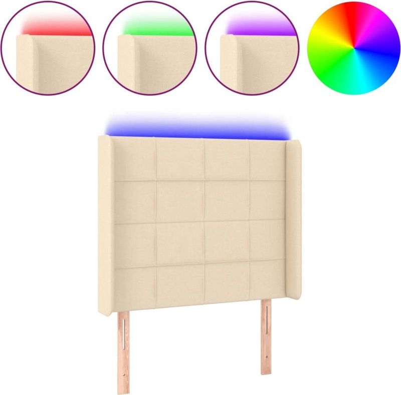 vidaXL - Hoofdbord - LED - 83x16x118/128 - cm - stof - crèmekleurig