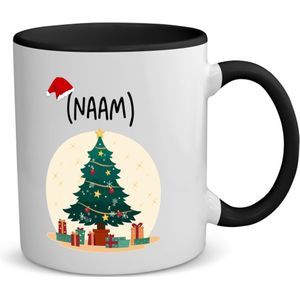 Akyol - kerst mok kerstboom met eigen naam koffiemok - theemok - zwart - Kerstmis - kerst beker - winter mok - kerst mokken - christmas mug - kerst cadeau - 350 ML inhoud