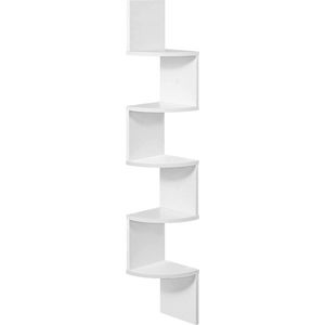 Hoekplank, zwevende wandplank met 5 niveaus en zigzag design, boekenplank, wit