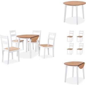 vidaXL Eetkamerset Klassiek Wit Hout - Inklapbare Tafel - 4 Stoelen - 90x75cm - MDF en Rubberwood - Eenvoudig te Monteren - Set tafel en stoelen