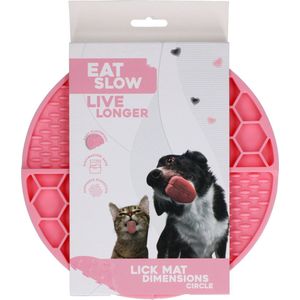 Eat Slow Live Longer Likmat Cirkel – Ø21 cm – Snuffelmat – Anti-schrok Mat – Slowfeeder – Afleiding – Honden en Katten - 100% Siliconen – Vaatwasserbestendig – Roze