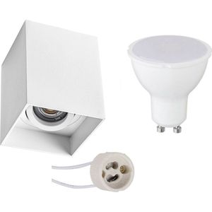 Opbouwspot Set - Proma Luxina Pro - GU10 Fitting - Dimbaar - Opbouw Vierkant - Mat Wit - 6W - Helder/Koud Wit 6400K - Verdiept - Kantelbaar - 90mm