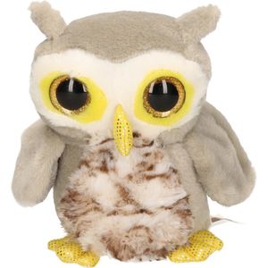 Pluche grijze uil knuffel 16 cm - uiltjes knuffel - speelgoed vogel knuffeldieren voor kinderen