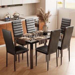 Bealife TB41D Eettafel en Stoelen voor 6 Personen- Moderne Eetkamer Stoelen Set met PU Leer-Huis Meubilair-120x75x70cm-Zwart