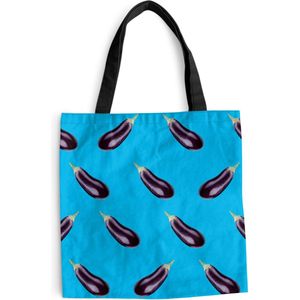 Schoudertas - Strandtas - Shopper Groenten - Aubergine - Patronen - Blauw - 40x40 cm - Katoenen tas