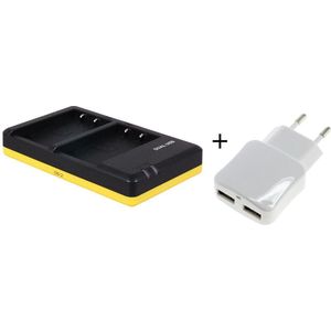 Huismerk Duo lader voor 2 camera accu's Olympus BLS-5 / BLS-50 + handige 2 poorts USB 230V adapter