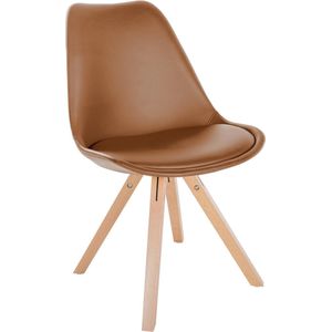 In And OutdoorMatch Stoel Hugo - Bruin en Hout - Kunstleer - Comfortabele zit - Hoogwaardige bekleding - Stijlvolle stoel - Klassieke uitstraling