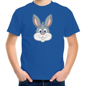 Cartoon konijn t-shirt blauw voor jongens en meisjes - Kinderkleding / dieren t-shirts kinderen 134/140