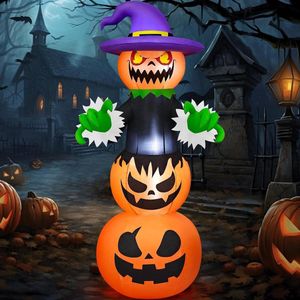 Pompoen 183 cm opblaasbare Halloween-pompoen voor buiten met heksenhoed en leds Halloween-decoratie uitverkoop voor feestdagen party