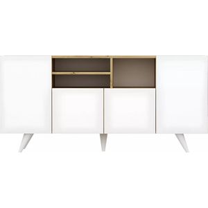 Vente-unique Buffetkast met 4 deurtjes en 3 nissen - Wit en naturel - MOSTIA L 160 cm x H 75 cm x D 42 cm