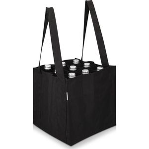 Navaris flessentas - Herbruikbare boodschappentas - Voor 9 flessen, wijnflessen en waterflessen - Scheurvast en wasbaar - 27 x 27 x 27 cm - Zwart