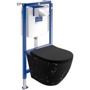 Villeroy&Boch Inbouwreservoir Complete Toiletset ViConnect H112 - Inbouw WC Hangtoilet Wandcloset SOFI SLIM FIRE - Bedieningsplaat Chroom - Voorwandelement voor toilet - Installatiesysteem