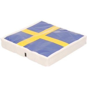 60x Landen thema versiering Zweden servetten 33 cm  - Zweden tafeldecoratie servetjes - Zweden thema papieren tafeldecoraties