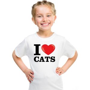 Wit I love cats/ katten/ poezen t-shirt kinderen 158/164