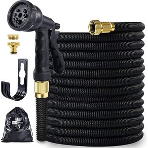 Tuinslang Flexibel tot 23 meter - Inclusief Tuinslanghouder & Tuinslang Koppelingen & Spuitpistool - Elastisch Uitrekbare Magic Garden Water Hose Tuinslang Waterslang Tuinsproeier